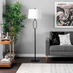 Floor Lamps-Kirkland's Home Black Metal Oval Gold Center Floor Lamp White