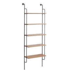 Shelves-Kirkland's Home Black Metal Pipe Frame Brown Wood Wall Shelf
