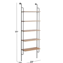 Shelves-Kirkland's Home Black Metal Pipe Frame Brown Wood Wall Shelf