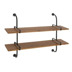 Shelves-Kirkland's Home Black Metal Pipe Two-Tier Wall Mounted Shelf