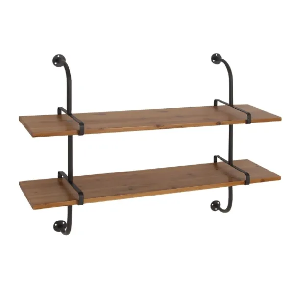 Shelves-Kirkland's Home Black Metal Pipe Two-Tier Wall Mounted Shelf