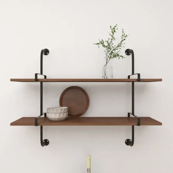Shelves-Kirkland's Home Black Metal Pipe Two-Tier Wall Mounted Shelf