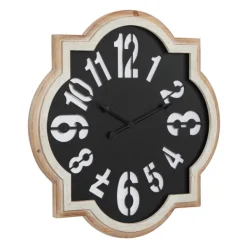 Clocks-Kirkland's Home Black Metal Quatrefoil Farmhouse Wall Clock