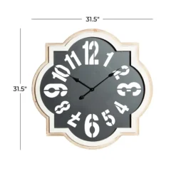 Clocks-Kirkland's Home Black Metal Quatrefoil Farmhouse Wall Clock