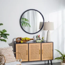 Decorative Mirrors-Kirkland's Home Black Metal Round Beaded Wall Mirror