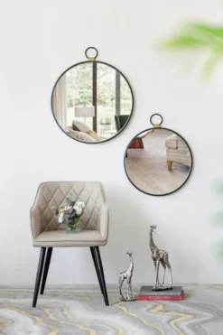 Decorative Mirrors-Kirkland's Home Black Metal Round Top Loop Wall Mirror