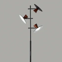 Floor Lamps-Kirkland's Home Black Metal Wood Accent Contemporary Floor Lamp