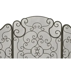 Fireplace Accessories-Kirkland's Home Black Metallic Scroll Three-Panel Fire Screen