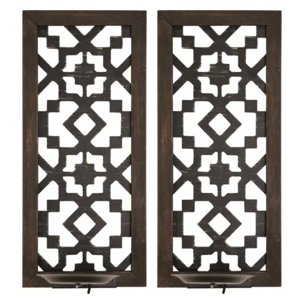 Sconces-Kirkland's Home Black Ornate Laser Cut Sconces, Set Of 2