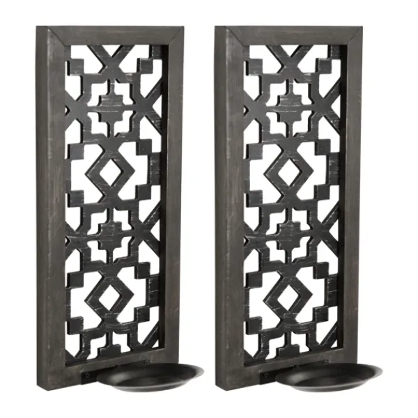 Sconces-Kirkland's Home Black Ornate Laser Cut Sconces, Set Of 2