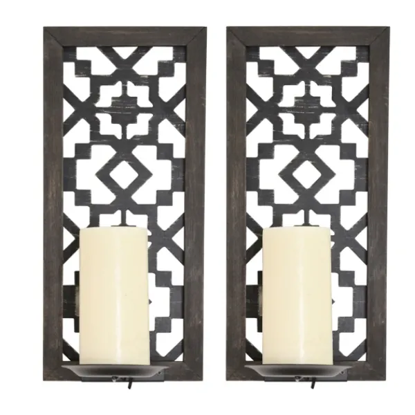 Sconces-Kirkland's Home Black Ornate Laser Cut Sconces, Set Of 2
