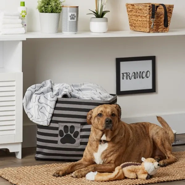 Baskets & Boxes-Kirkland's Home Black Paw Patch Stripe Rectangle Pet Basket Black/Gray