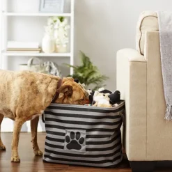 Baskets & Boxes-Kirkland's Home Black Paw Patch Stripe Rectangle Pet Basket Black/Gray