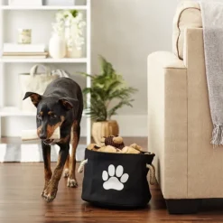 Baskets & Boxes-Kirkland's Home Black Paw Print Round Pet Basket Black/White