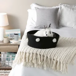Baskets & Boxes-Kirkland's Home Black Pet Bin Pom Pom Storage Basket Black/White