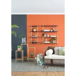 Shelves-Kirkland's Home Black Rattan Wrapped Double Tiered Wall Shelf
