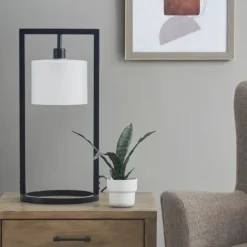 Table Lamps-Kirkland's Home Black Rectangle Hanging Shade Table Lamp White
