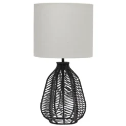 Table Lamps-Kirkland's Home Black Rope Woven Table Lamp White