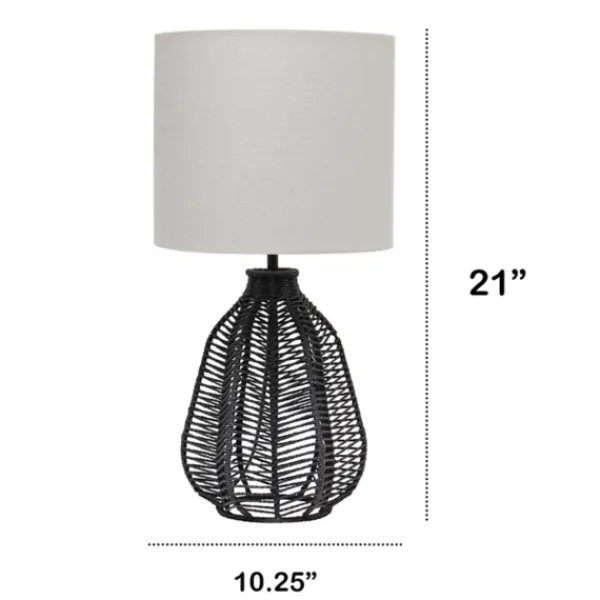 Table Lamps-Kirkland's Home Black Rope Woven Table Lamp White