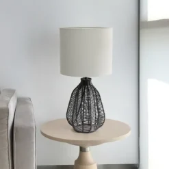 Table Lamps-Kirkland's Home Black Rope Woven Table Lamp White