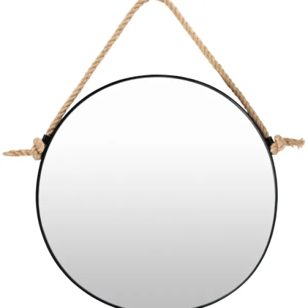Framed Mirrors-Kirkland's Home Black Round Framed Mirror With Rope, 24 In.