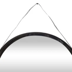 Framed Mirrors-Kirkland's Home Black Round Framed Mirror With Leather Strap
