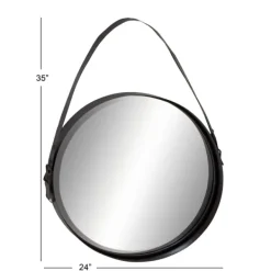 Framed Mirrors-Kirkland's Home Black Round Framed Mirror With Leather Strap