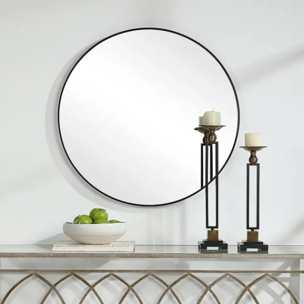 Framed Mirrors-Kirkland's Home Black Round Simple Frame Large Wall Mirror