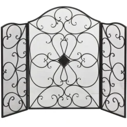 Fireplace Accessories-Kirkland's Home Black Scroll Work Metal Fireplace Screen