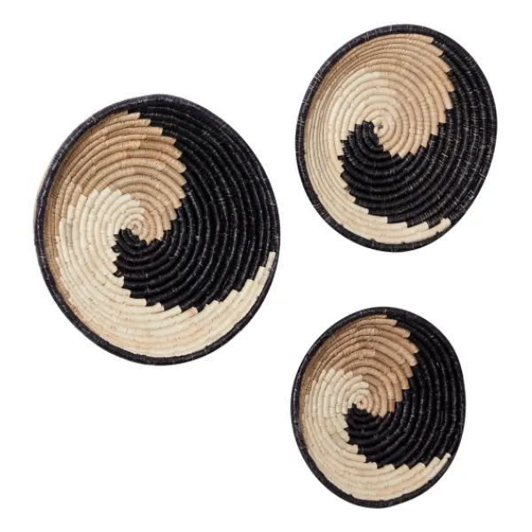 Wall Plaques-Kirkland's Home Black Seagrass Swirl 3-Pc. Wall Plaque Set Tan