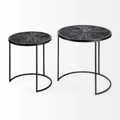Accent & End Tables-Kirkland's Home Black Starburst Nesting Accent Tables, Set Of 2