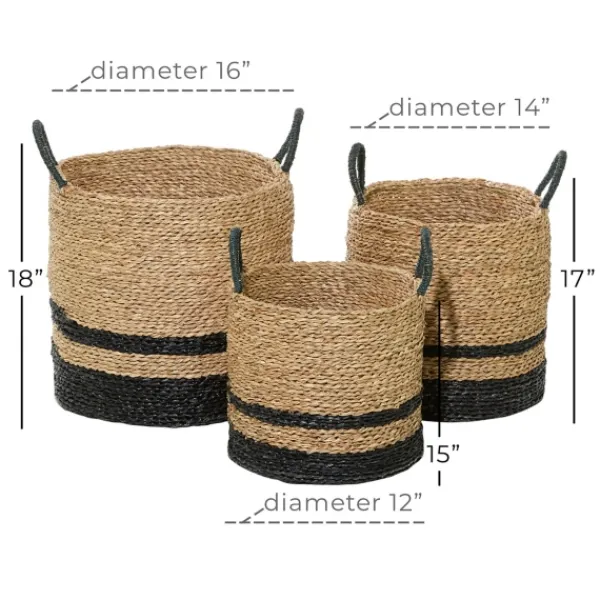 Baskets & Boxes-Kirkland's Home Black Stripe Sea Grass Baskets, Set Of 3 Brown/Black