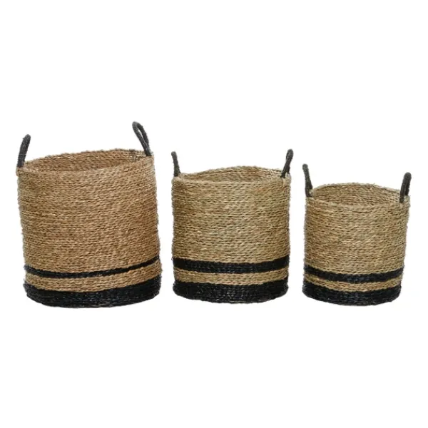 Baskets & Boxes-Kirkland's Home Black Stripe Sea Grass Baskets, Set Of 3 Brown/Black