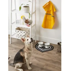 Kitchen & Floor Mats-Kirkland's Home Black Striped Heart Pet Bowl Mat Black/White