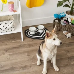 Kitchen & Floor Mats-Kirkland's Home Black Striped Heart Pet Bowl Mat Black/White