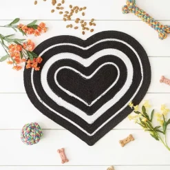 Kitchen & Floor Mats-Kirkland's Home Black Striped Heart Pet Bowl Mat Black/White