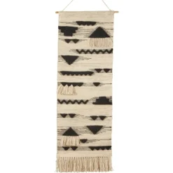 Wall Plaques-Kirkland's Home Black Textured Macrame Tasseled Wall Hanging Tan/Black