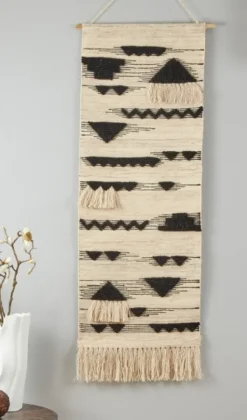 Wall Plaques-Kirkland's Home Black Textured Macrame Tasseled Wall Hanging Tan/Black