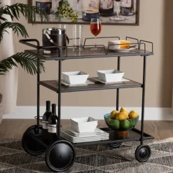 Kitchen Islands & Bar Carts-Kirkland's Home Black 3-Tier Industrial Bar Cart