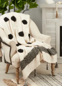 Blankets & Throws-Kirkland's Home Black Tufted Dot Throw Blanket Black/Tan
