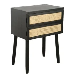Accent & End Tables-Kirkland's Home Black Two-Drawer Rattan Front Accent Table