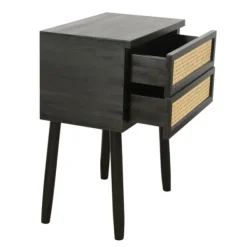 Accent & End Tables-Kirkland's Home Black Two-Drawer Rattan Front Accent Table