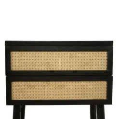 Accent & End Tables-Kirkland's Home Black Two-Drawer Rattan Front Accent Table