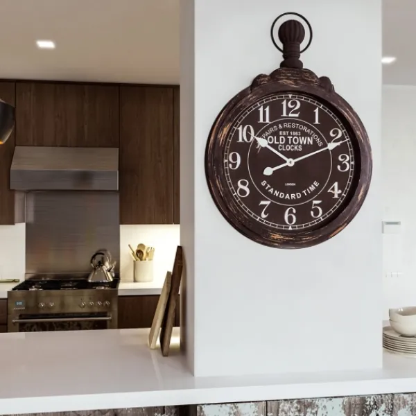 Clocks-Kirkland's Home Black Weathered Iron Frame Round Wall Clock