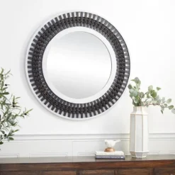 Decorative Mirrors-Kirkland's Home Black White Distressed Wood Rope Fiber Wall Mirror