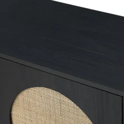 Cabinets & Sideboards-Kirkland's Home Black Wood And Cane Arched Sideboard Cabinet
