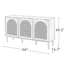 Cabinets & Sideboards-Kirkland's Home Black Wood And Cane Arched Sideboard Cabinet