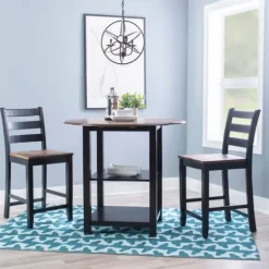 Dining Tables-Kirkland's Home Black Wood Farmhouse 3-Pc. Stool And Table Set Black/Brown