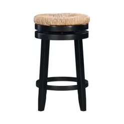 Bar Stools & Counter Height Stools-Kirkland's Home Black Wood Seagrass Seat Swivel Counter Stool Tan