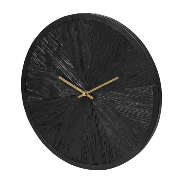 Clocks-Kirkland's Home Black Wood Texture Wall Clock With Gold Hands